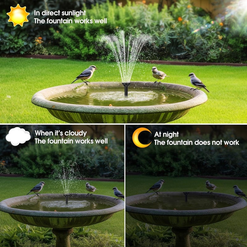 Biling 5.5W Solar Fountain for Bird Bath, DIY Solar Water Pump with 3000mAh Battery Backup Work All Day, 5ft Tubing 5 Nozzles for BirdBath, Small Pond, Fish Tank and Hydroponics - Image 5